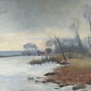Ancient painting lake landscape