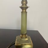Lampe a poser laiton et marbre vert avec abat jour