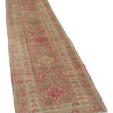 Handmade Vintage Oriental Beige Runner Carpet 77 cm x 331 cm