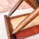Vintage folding stool Leather & Wood Curule style