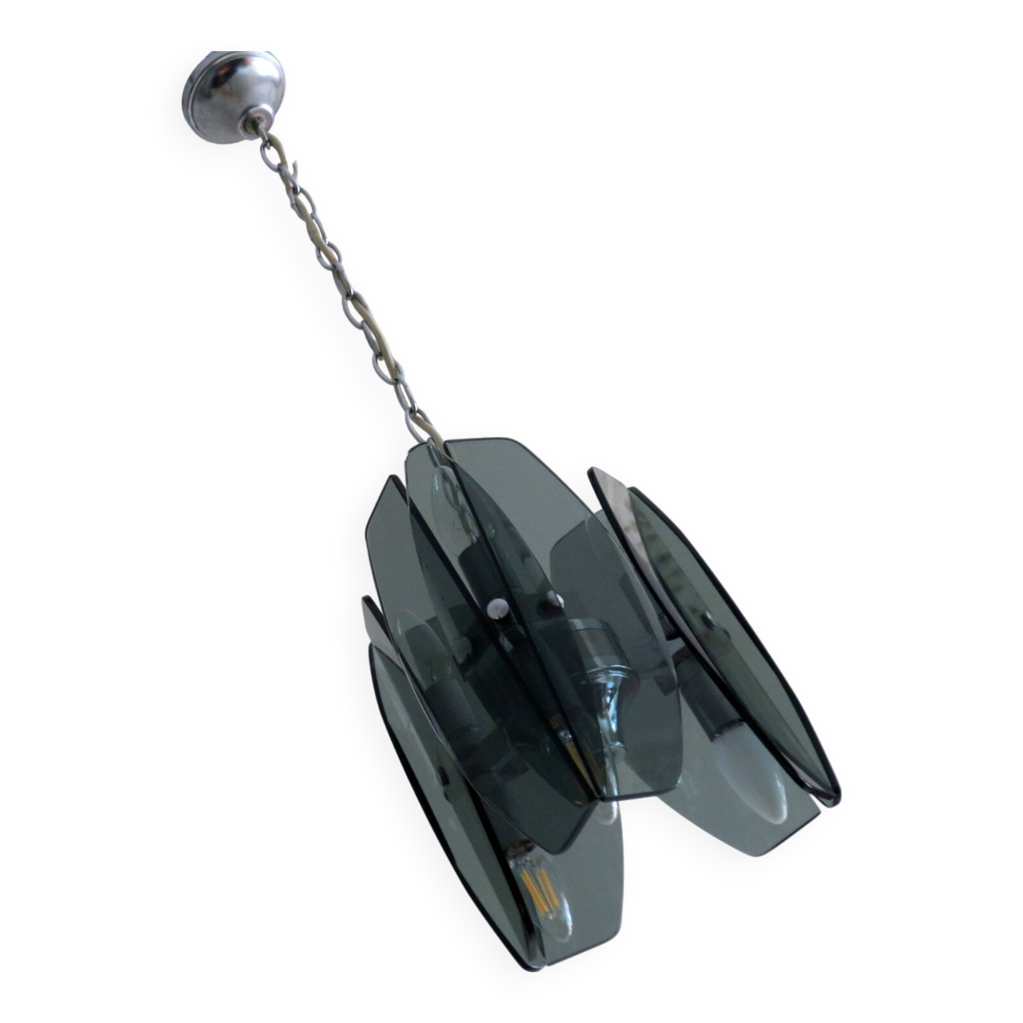 Mid century Italian pendant lamp with 9 faceted glass panels