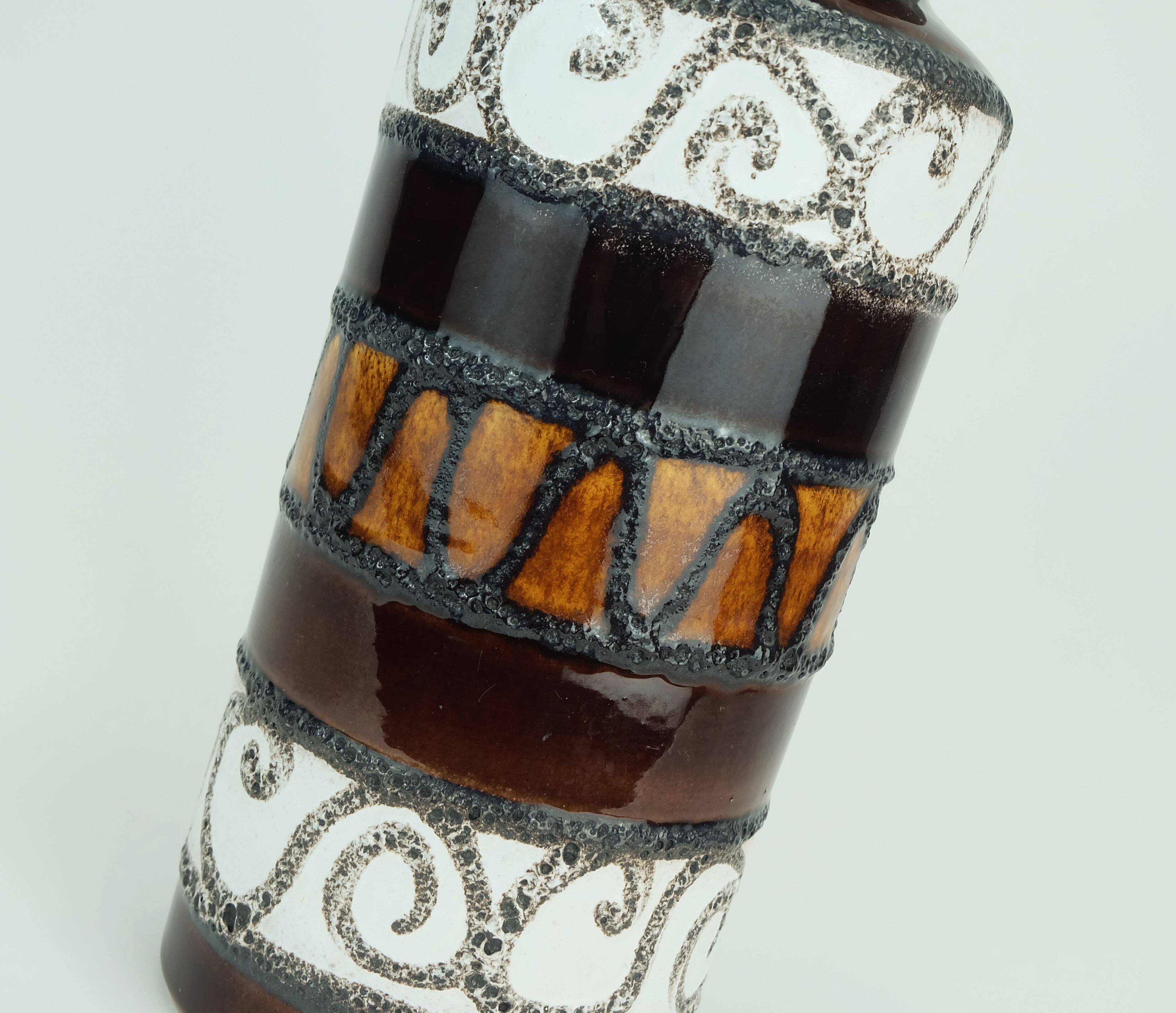 Scheurich mid century ceramic vase fat lava brown ochre white model 517-30