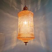 Grande suspension en verre et laiton, type lanterne, 1960