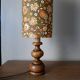 Vintage wooden table lamp with seventies flower tube shade