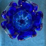 Vintage cobalt blue blown glass vase, organic shape from the 1960s.