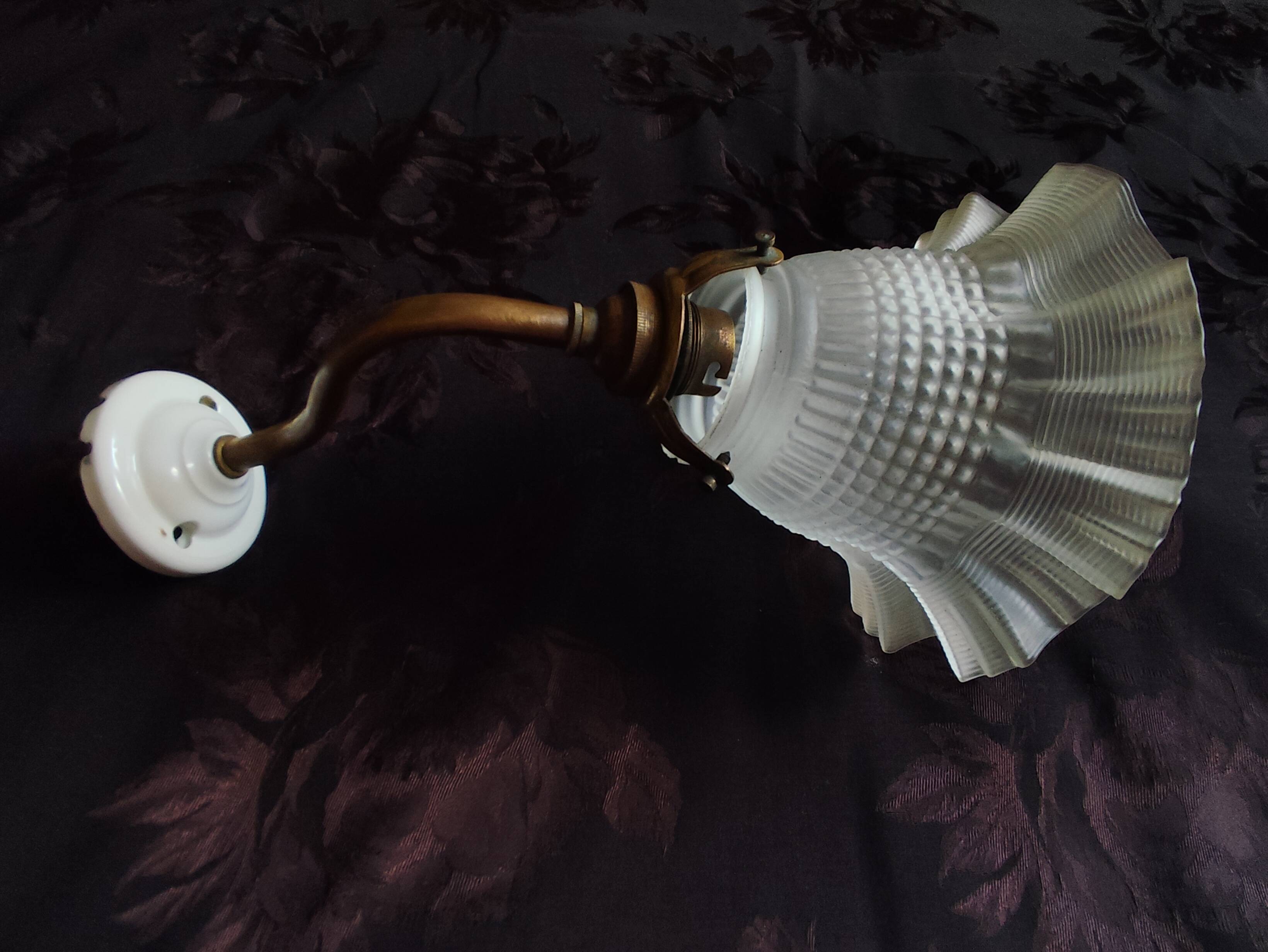 Swan neck and tulip glass wall light, porcelain lamp