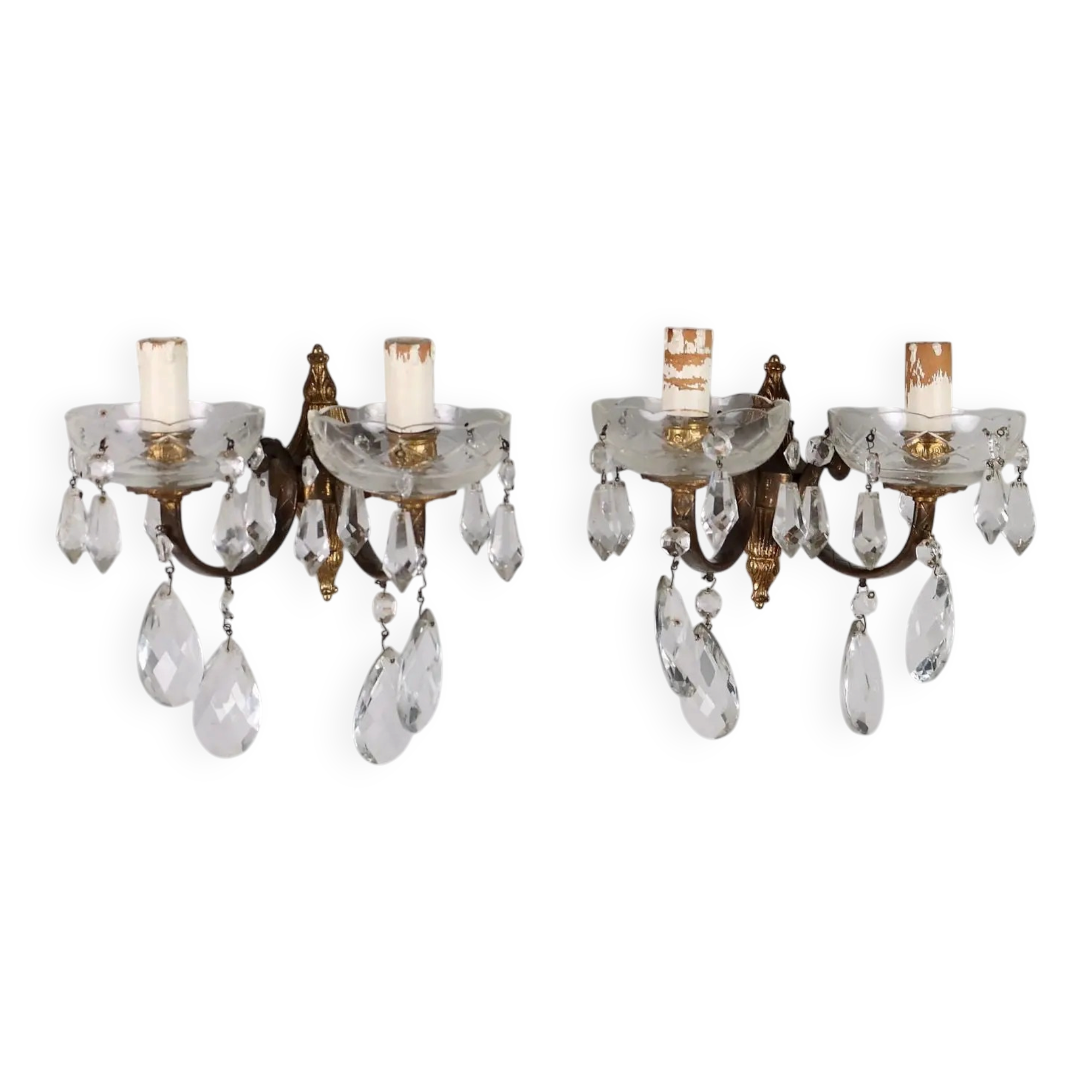 Pair of antique wall sconces in gilded bronze, Italy, 20th century