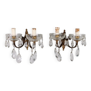 Pair of antique wall sconces in gilded bronze, Italy, 20th century