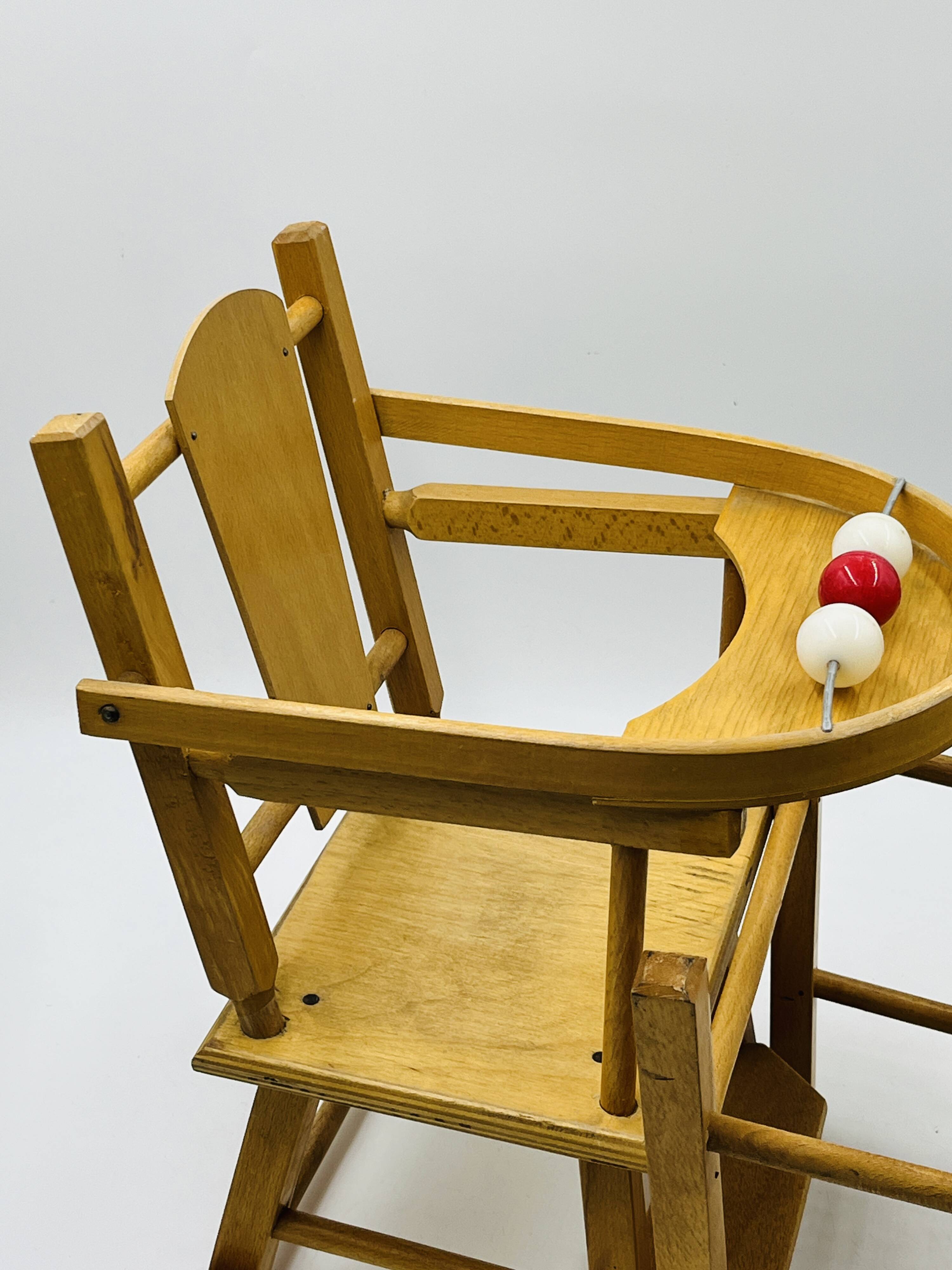Vintage wooden doll high chair convertible into a walker