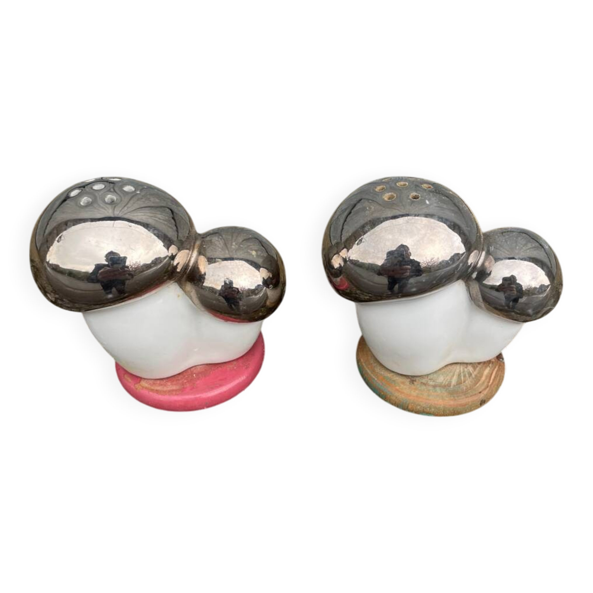 Antique porcelain salt and pepper shaker with mushrooms