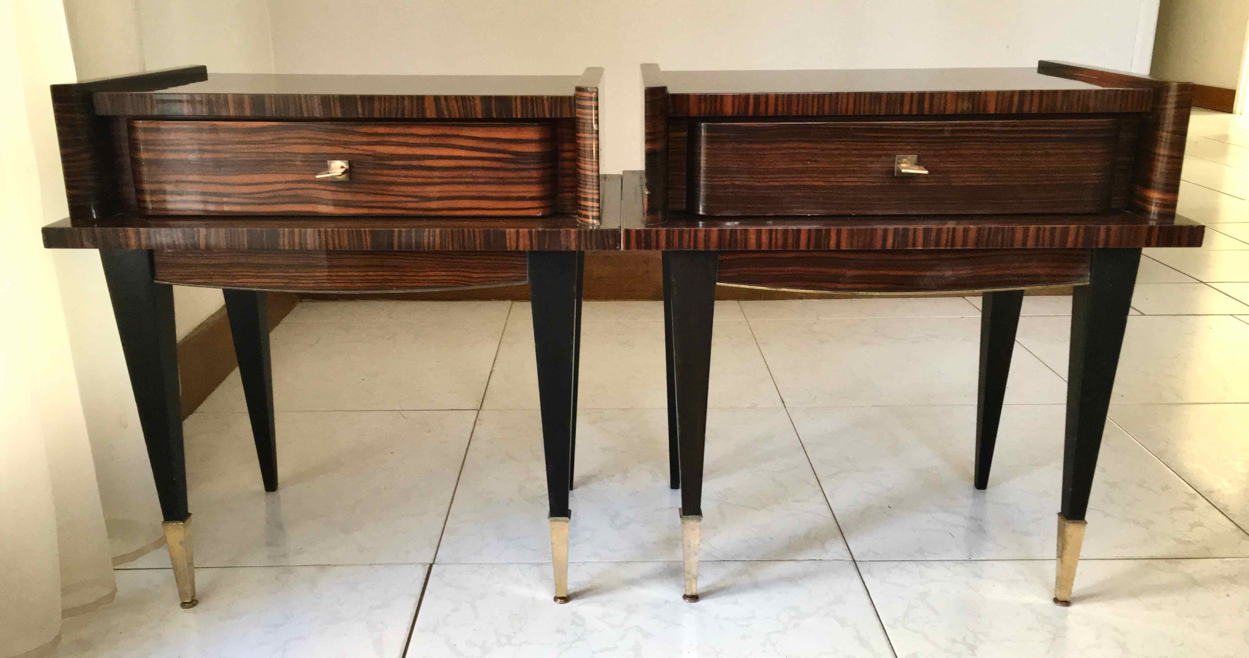 Deux chevets acajou et métal doré 1960