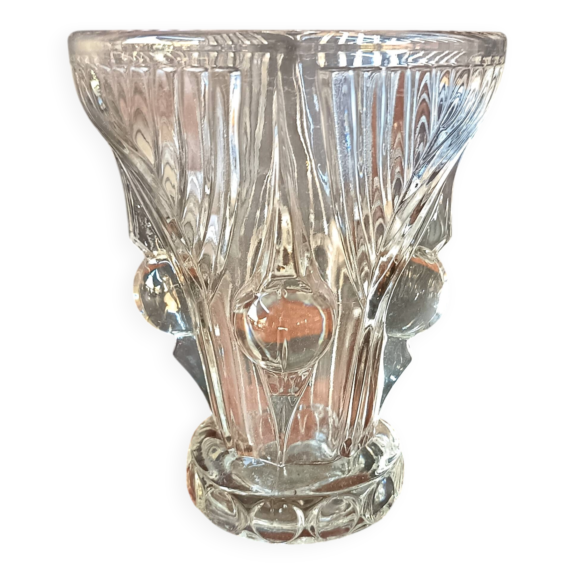 Vase transparent pressed molded glass vintage 1950