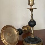 Old pair of candlesticks black marble and brass nineteenth