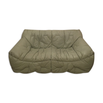 Hans Hopfer Roche-Bobois green leather sofa