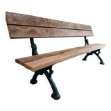 Antique French park bench in cast iron and oak – Sea green patina, 220 cm