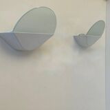 Pair of vintage wall lights, white metal and sandblasted glass, Italy 1970