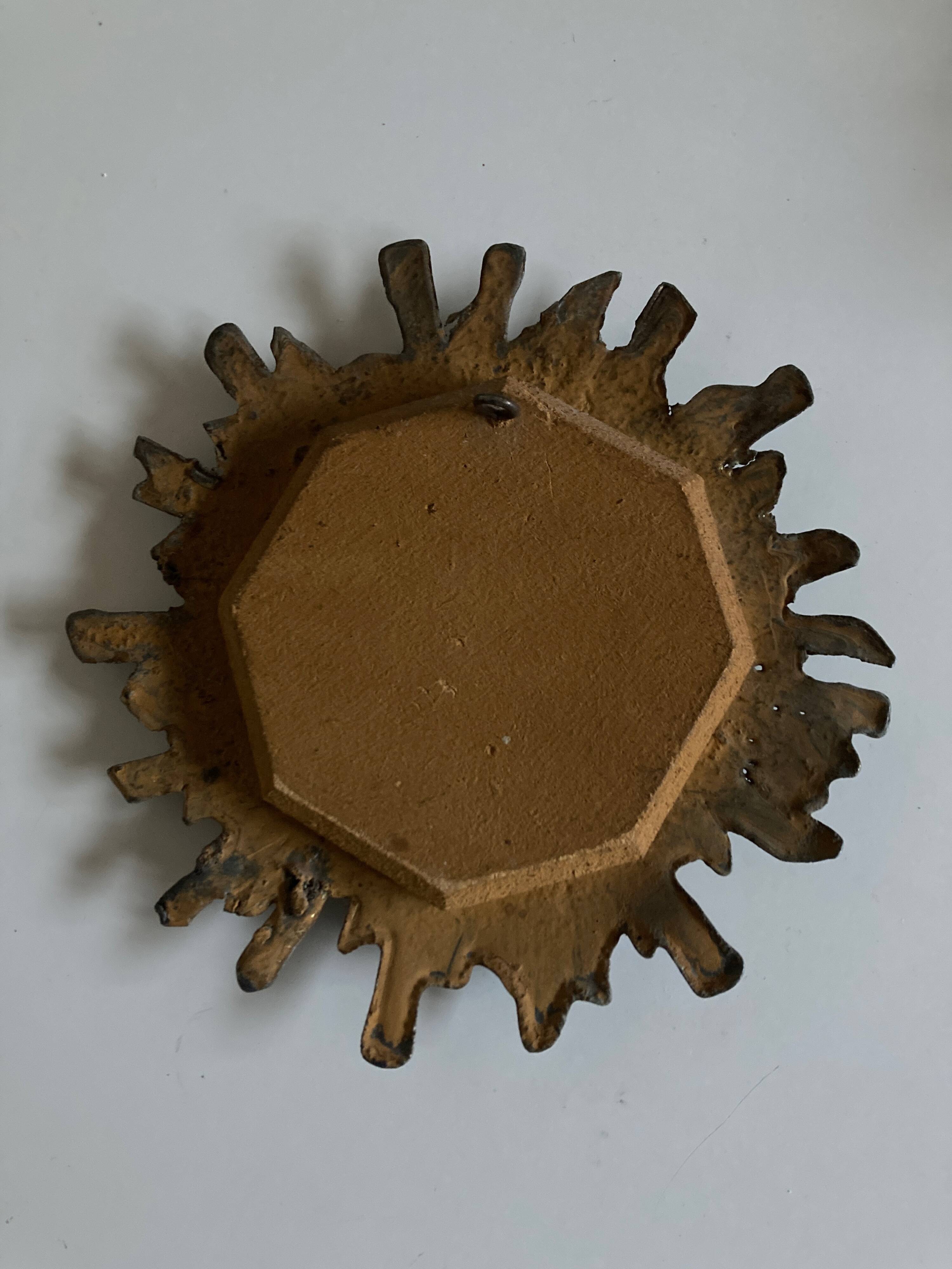 Sun mirror by Irena Jaworska in gilded lead and green glass 1960