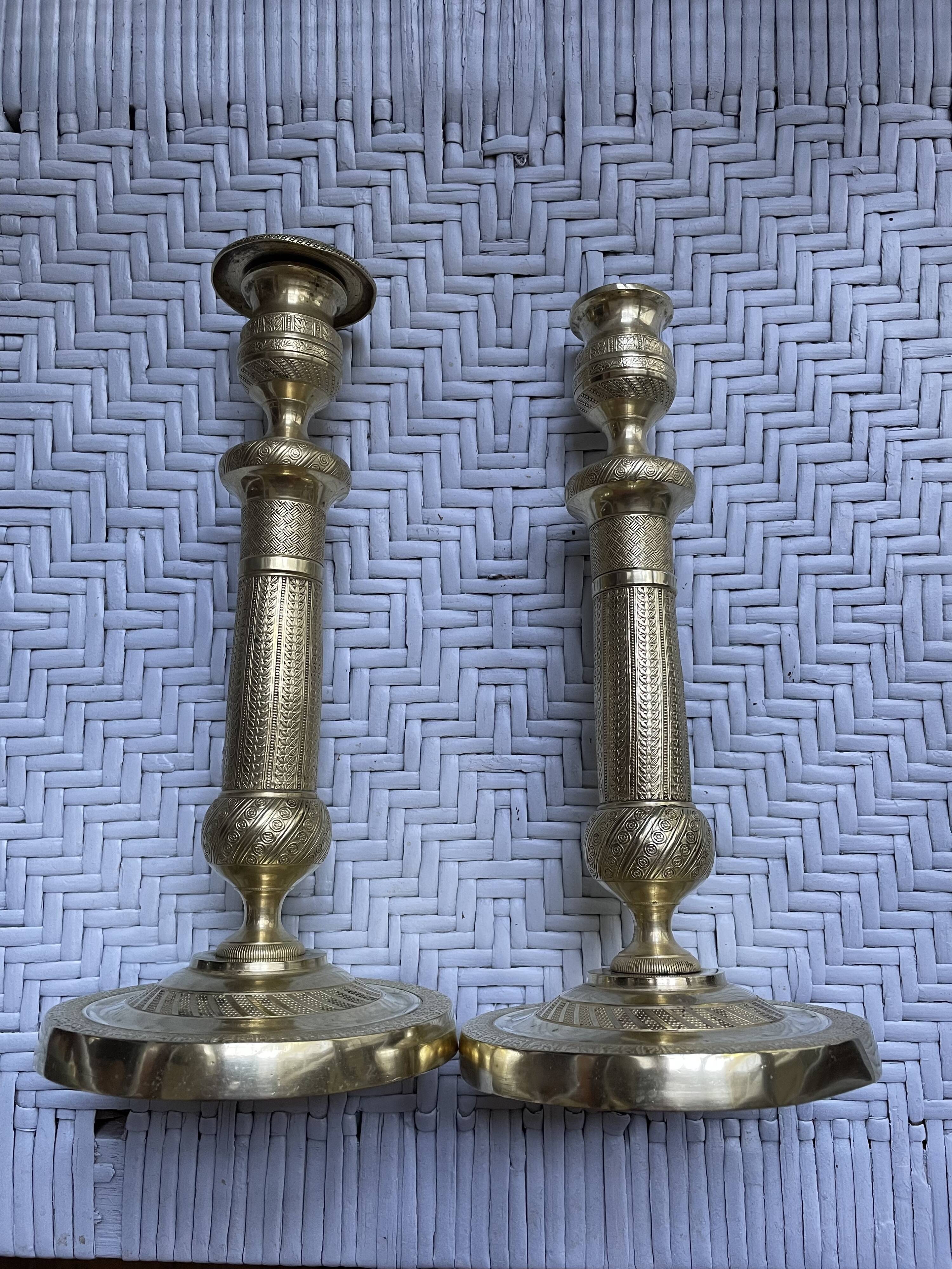 Pair of torch candle holders in chiseled gilded bronze XIXEME