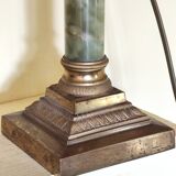Corinthian column lamp base in green onyx and bronze