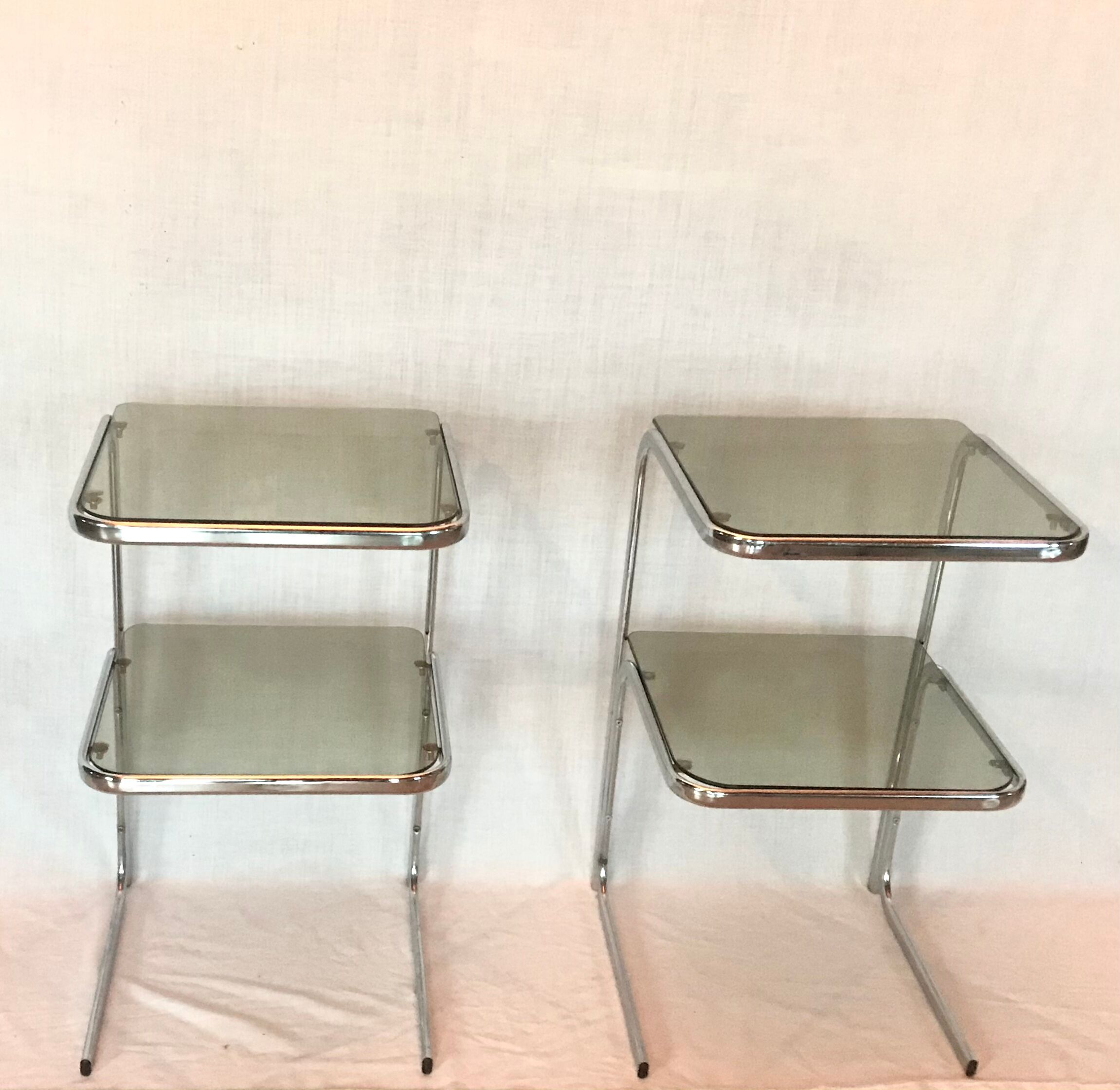 Bedside tables 70s glass and chrome