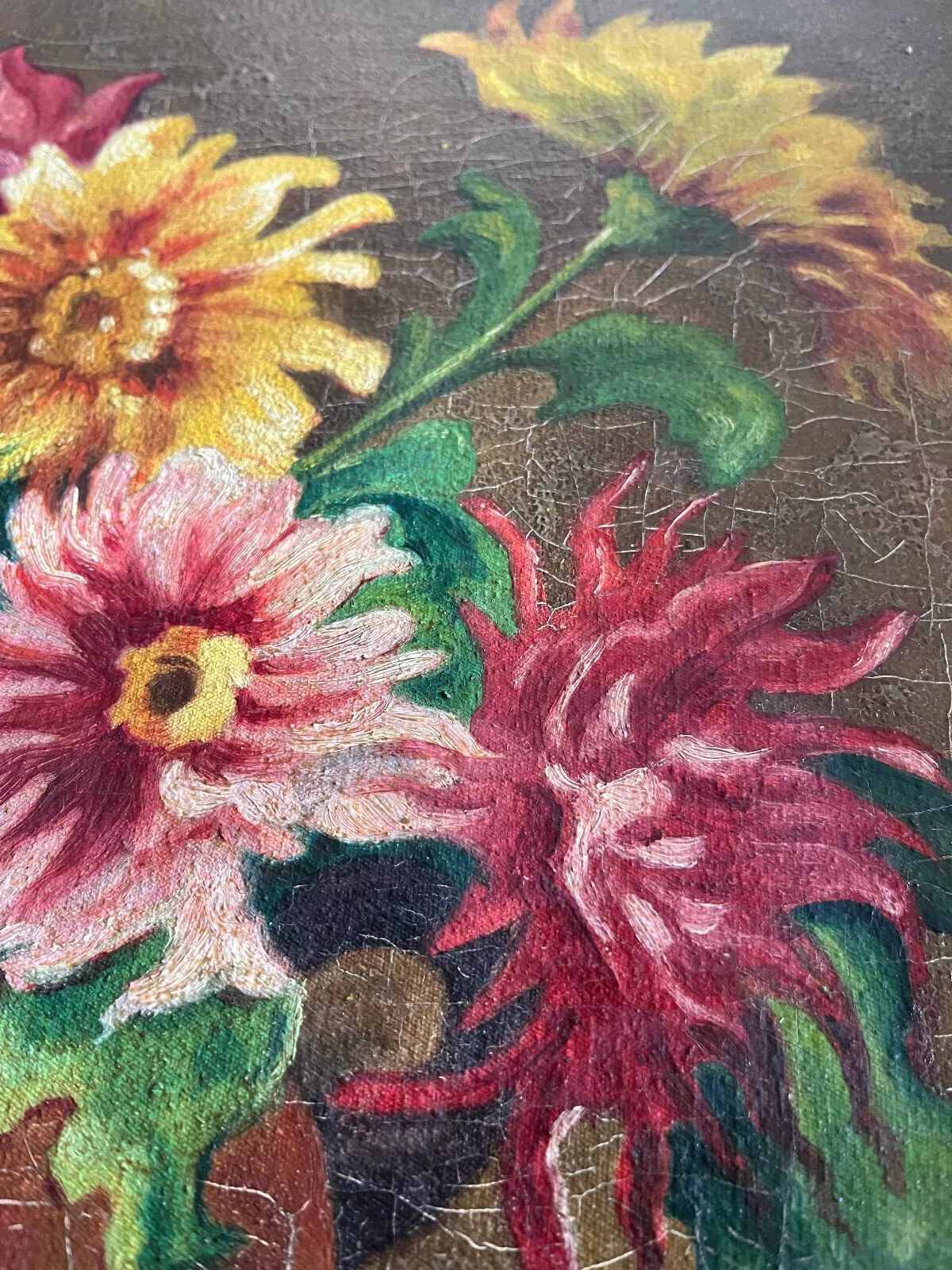 HST painting "Bouquet of Dahlias" signed L. Réalini dated 1943