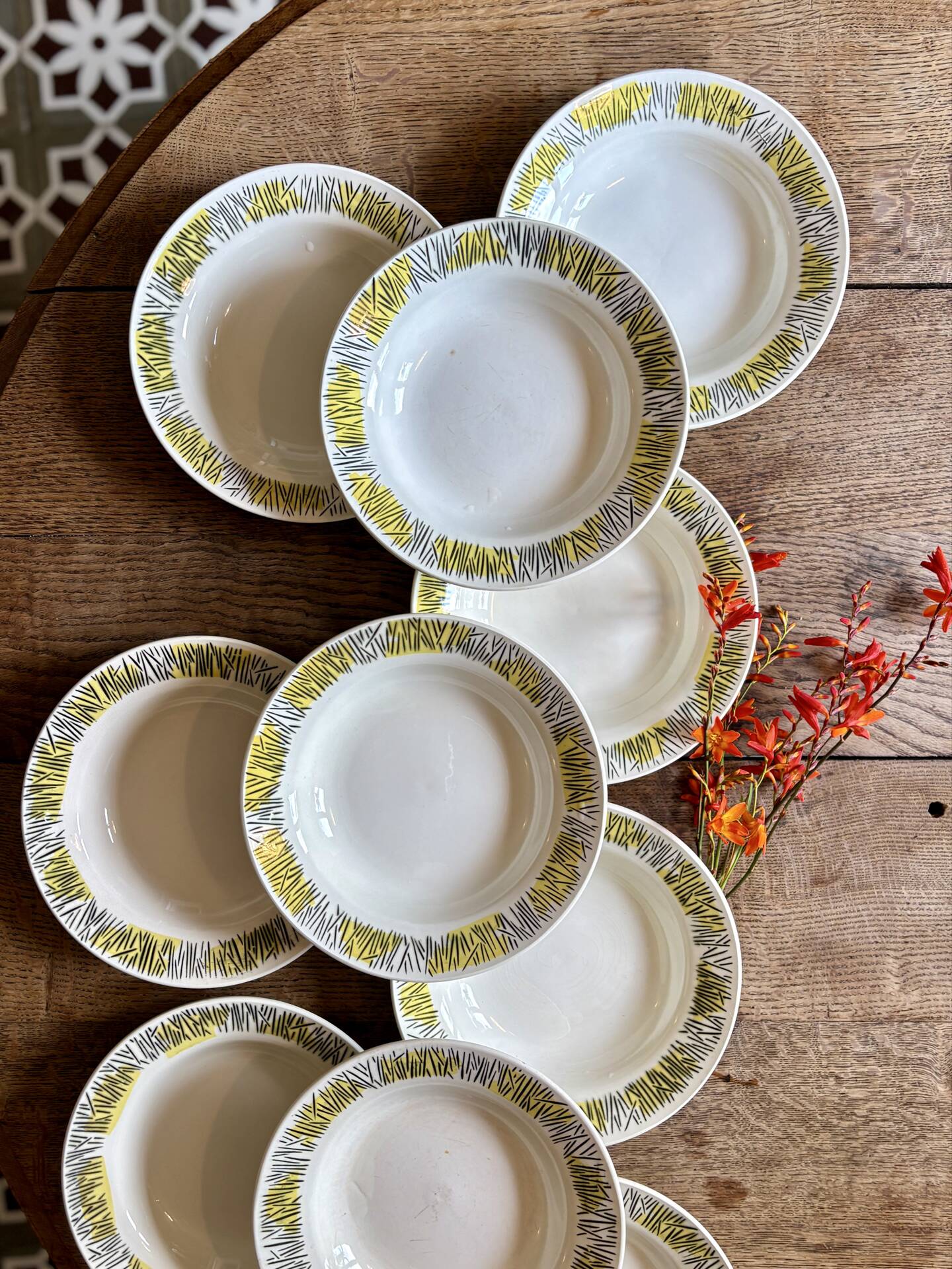 Set of 10 vintage deep plates, Monico models by Digoin/Sarregue.