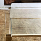 Square plexiglass coffee table, brass and glass Pierre Vandel