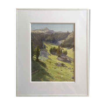 Watercolour painting by G. Girardot (1856-1914) "La Grande Morzine" Leysin 1909