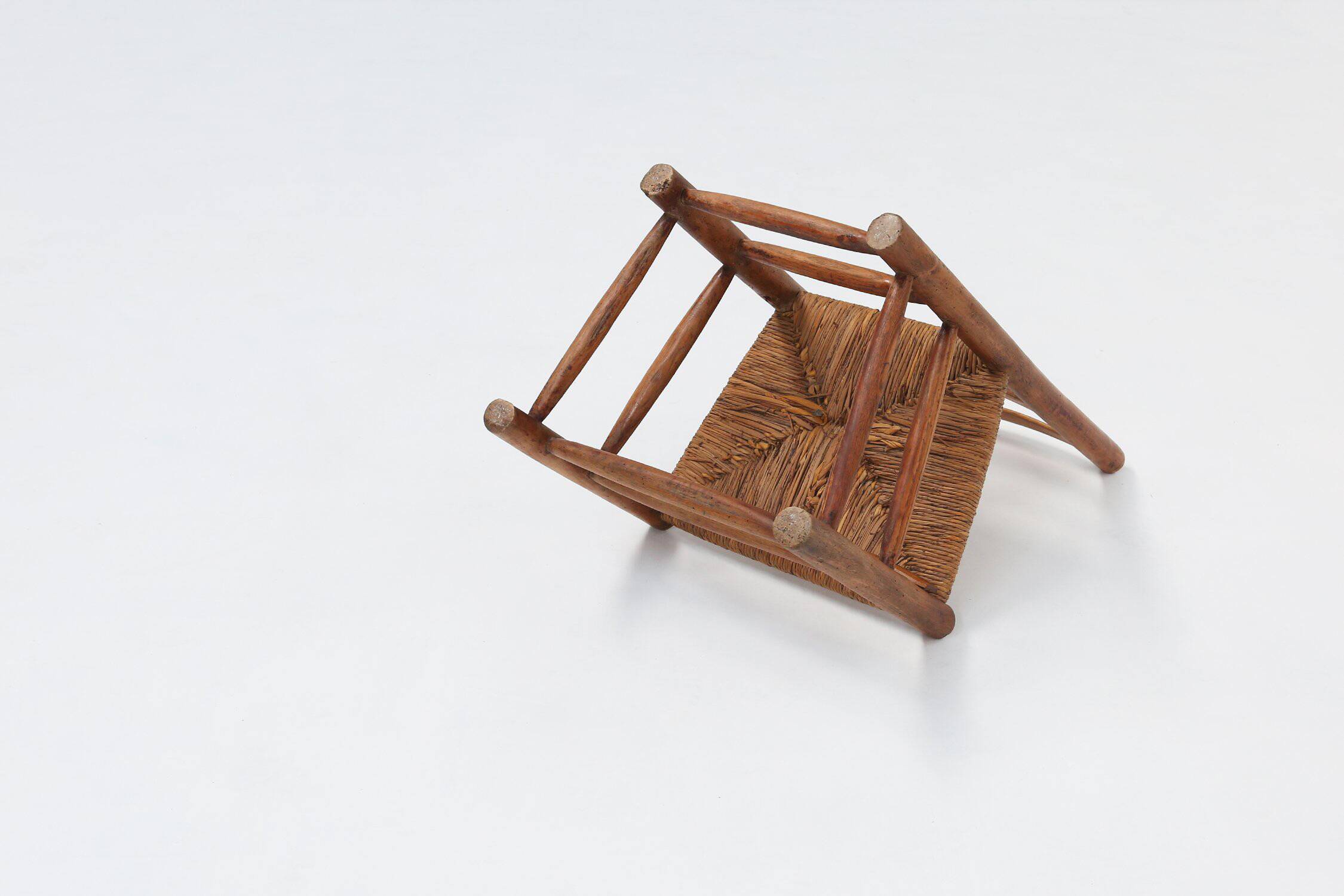 French Wabi-Sabi wood and wicker side Chair, 1850s