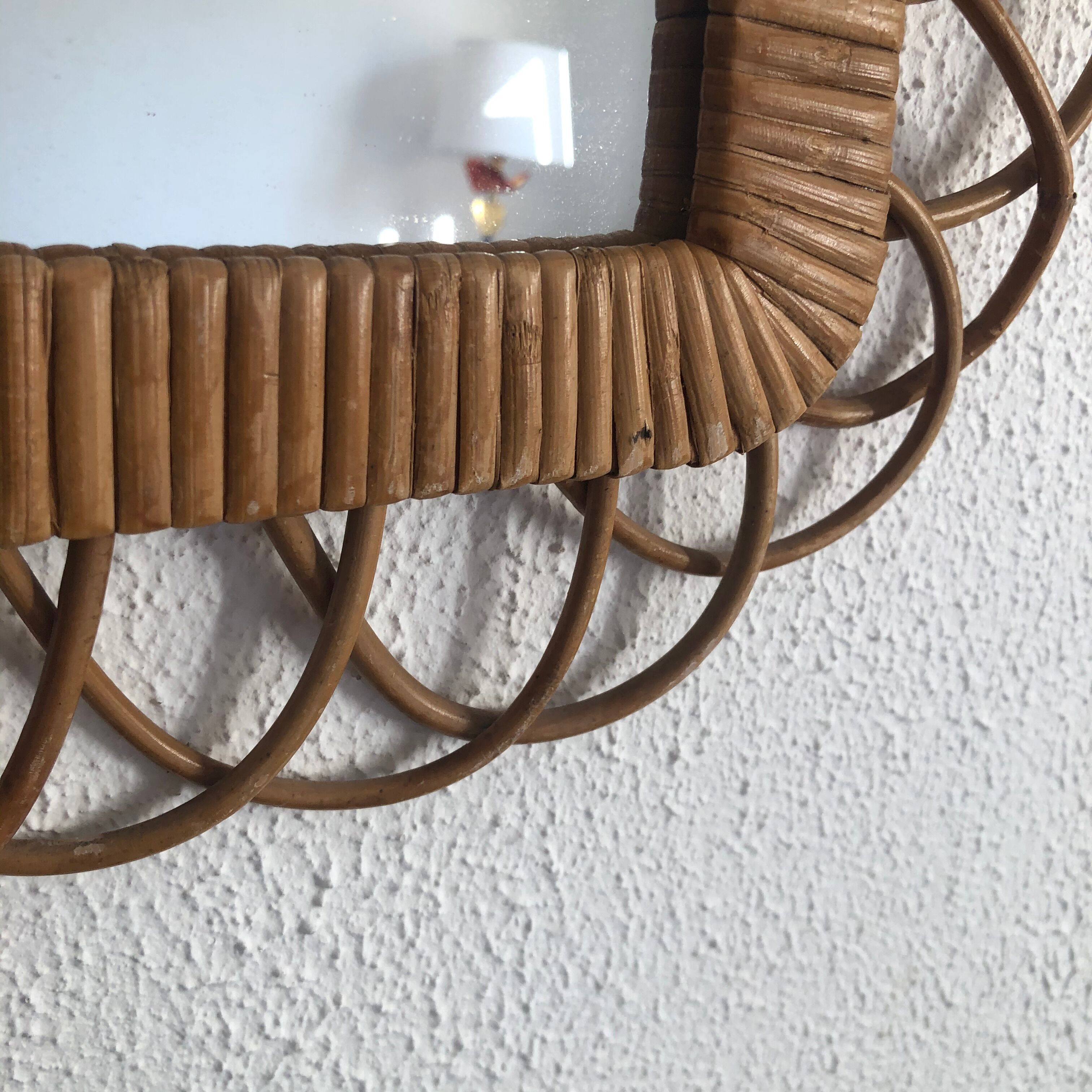 Vintage mirror 1960 sun rattan wicker rectangle - 48 x 38 cm