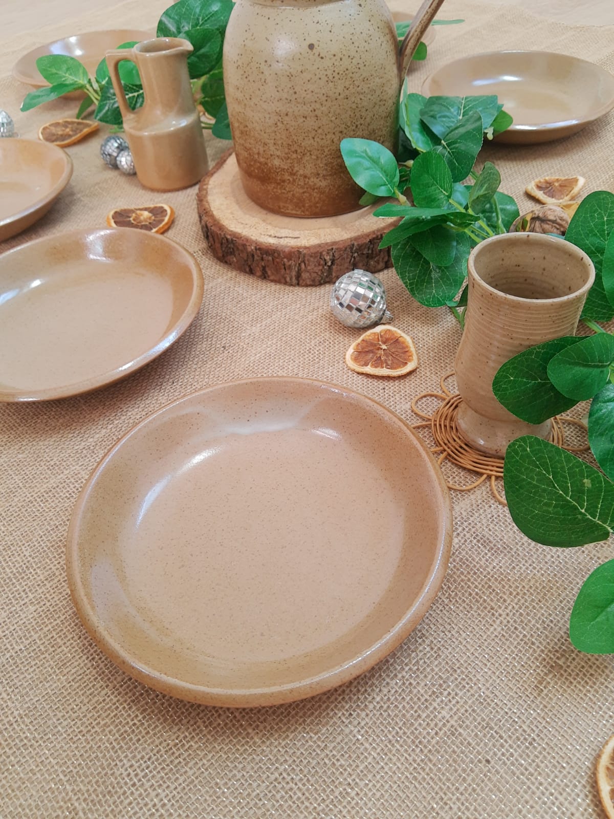 Ensemble de 8 assiettes creuses grès de brenne France vintage