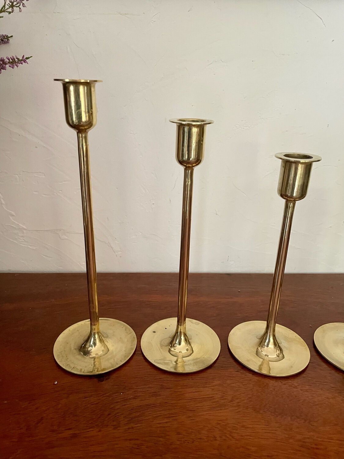 Suite of 6 vintage brass tulip foot candle holders