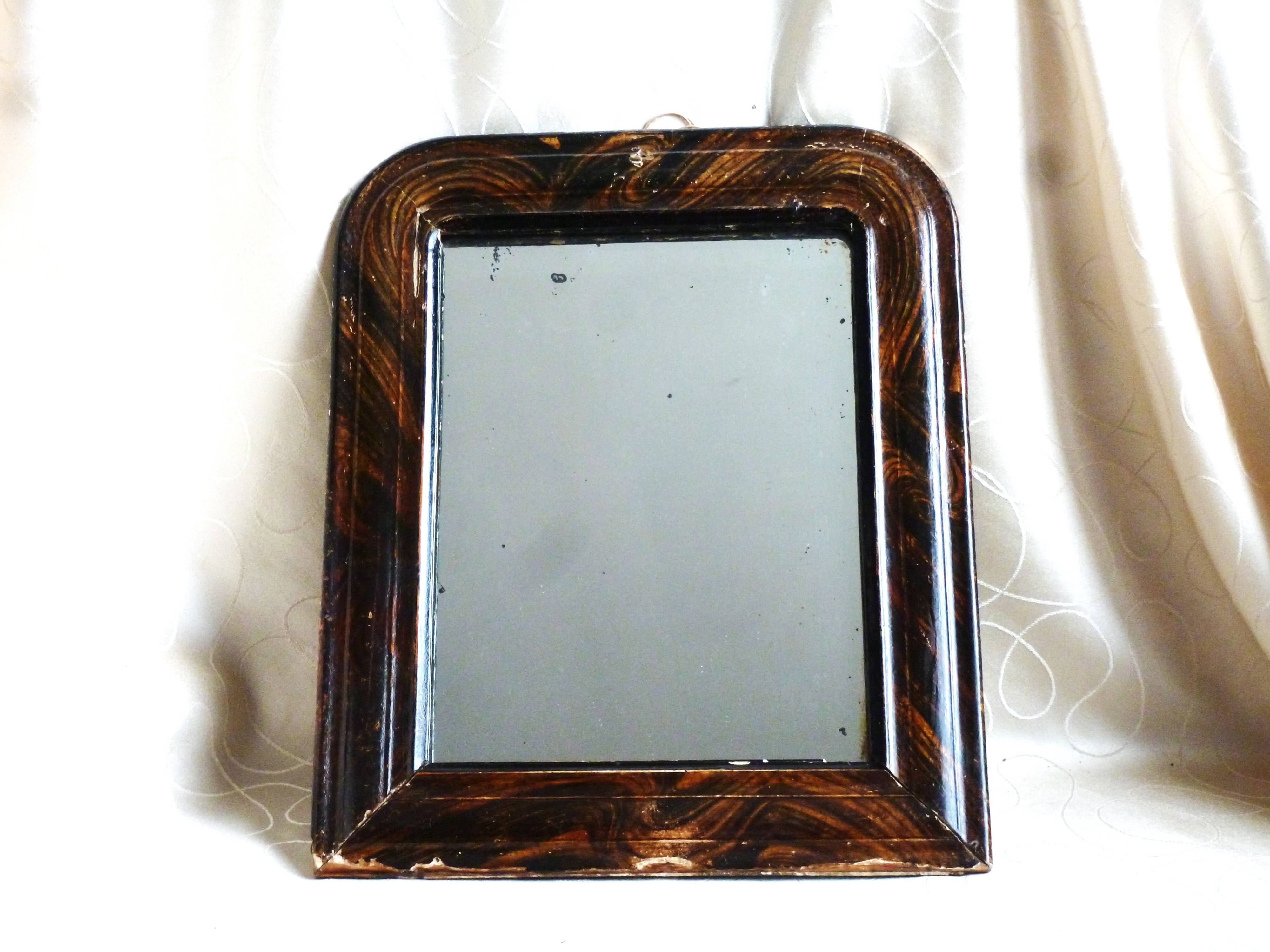 Antique small Louis-Philippe mercury mirror, vintage barber's mirror.