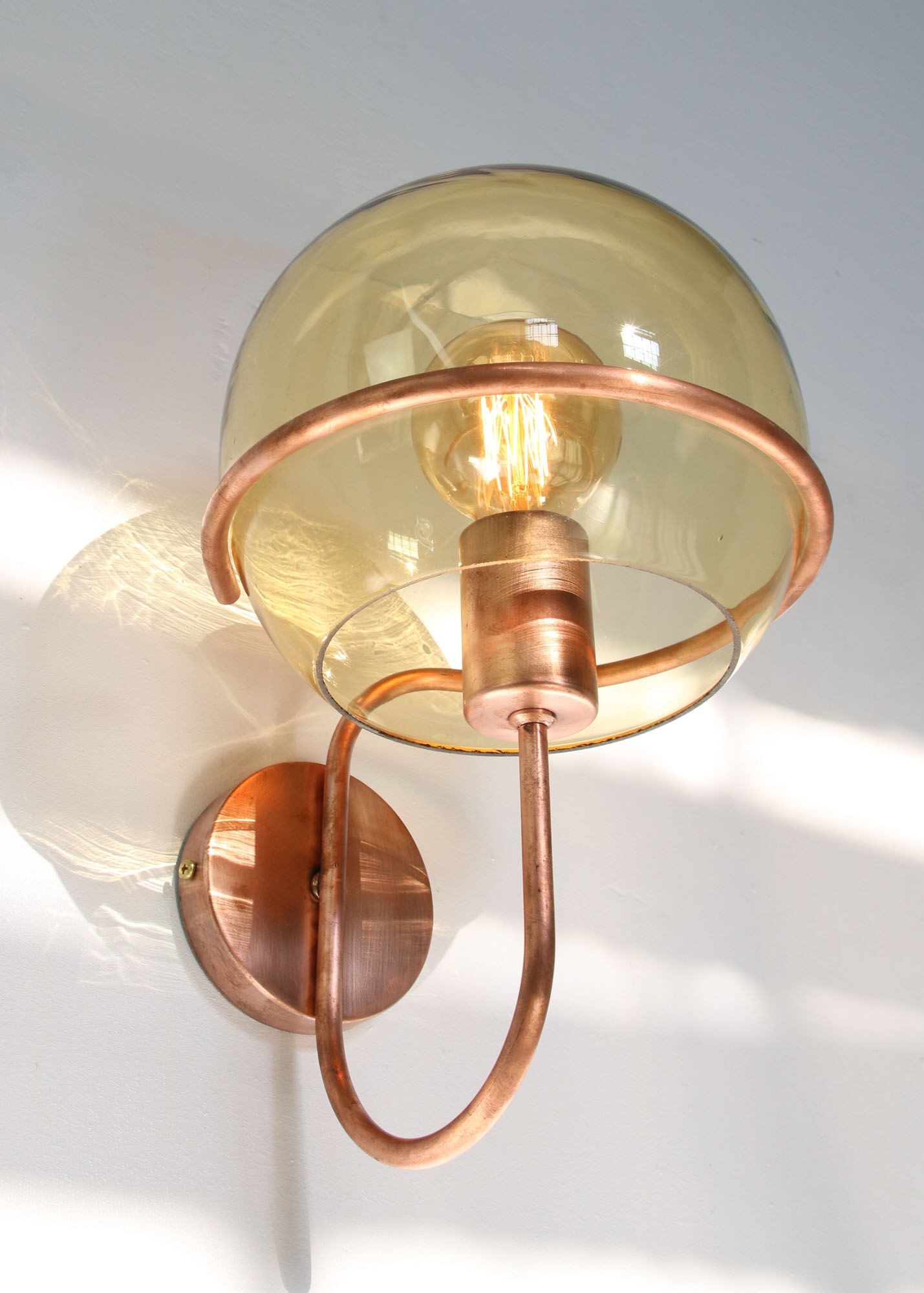 Mid-century Wall Copper & Glass Lamp