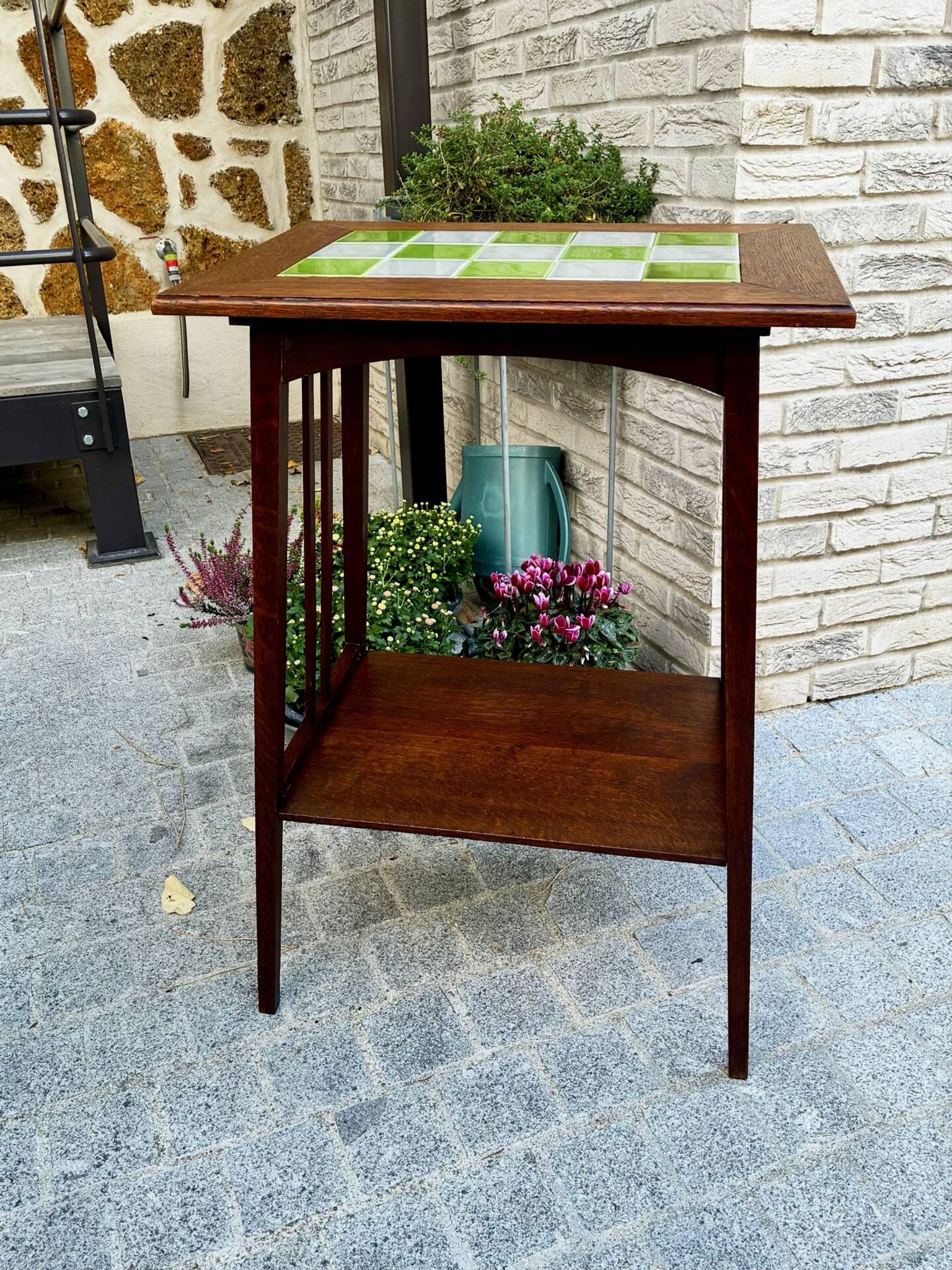 Art Nouveau side table 1910 with double tops in dark oak.