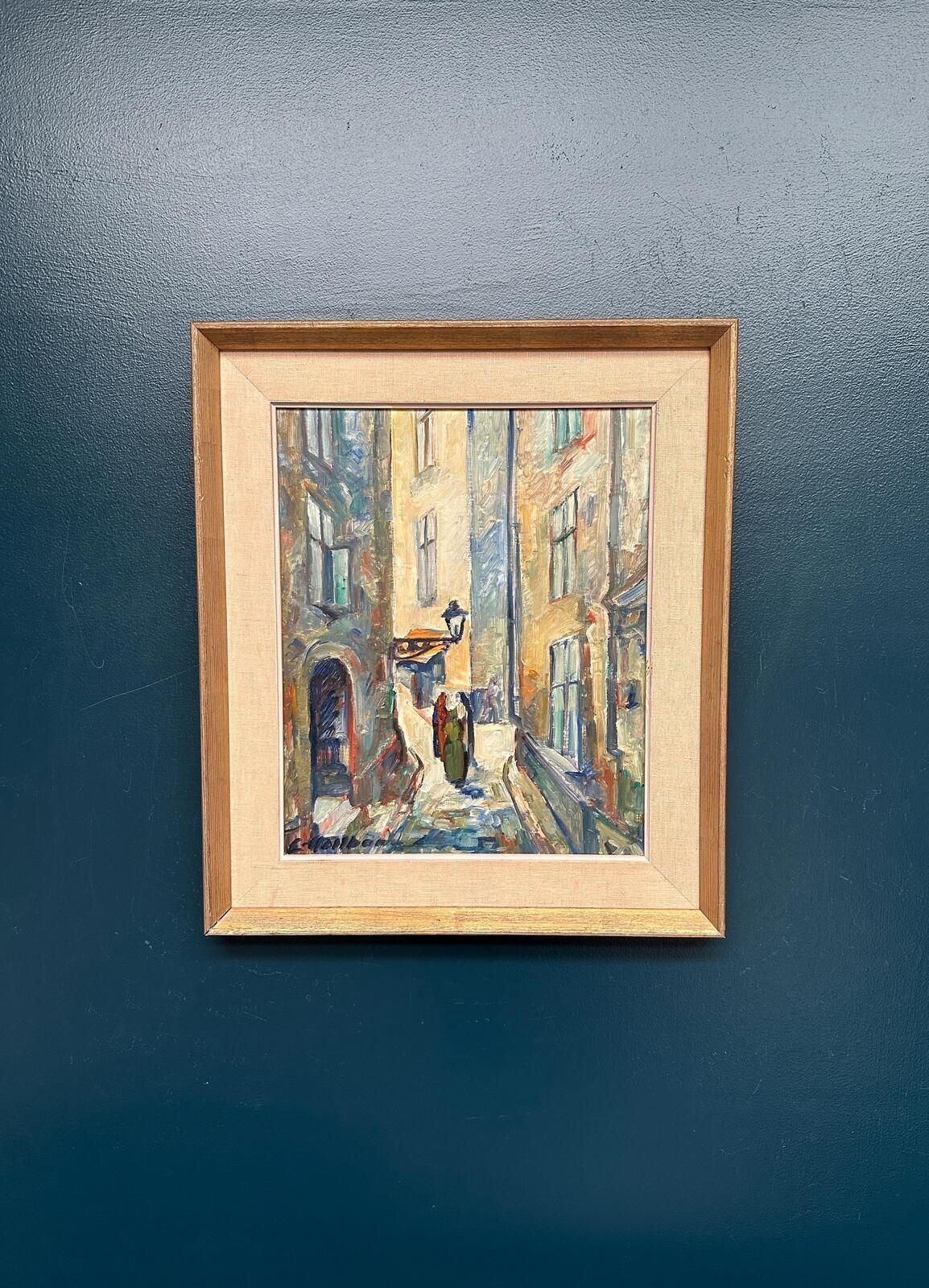 Original Swedish Oil on Panel – “Gamla Stan” (Old Town) by Emil Hellbom