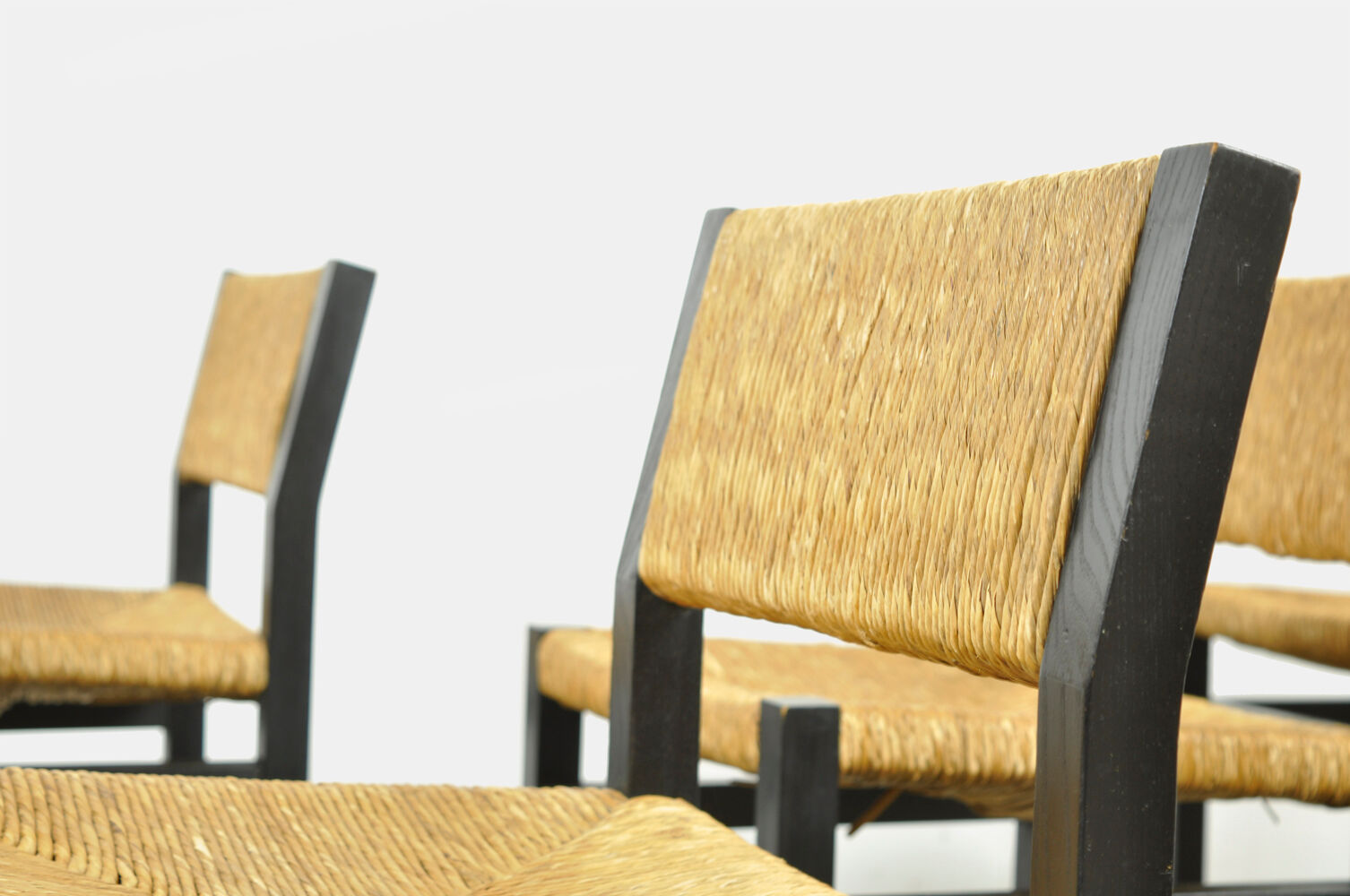 Set of 6 dining chairs with wicker seats by Martin Visser and produced by ‘t Spectrum, 1970s