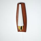 Scandinavian Modern Danish Wall Light in Teak, Brass and Opaline Glass, 1960s