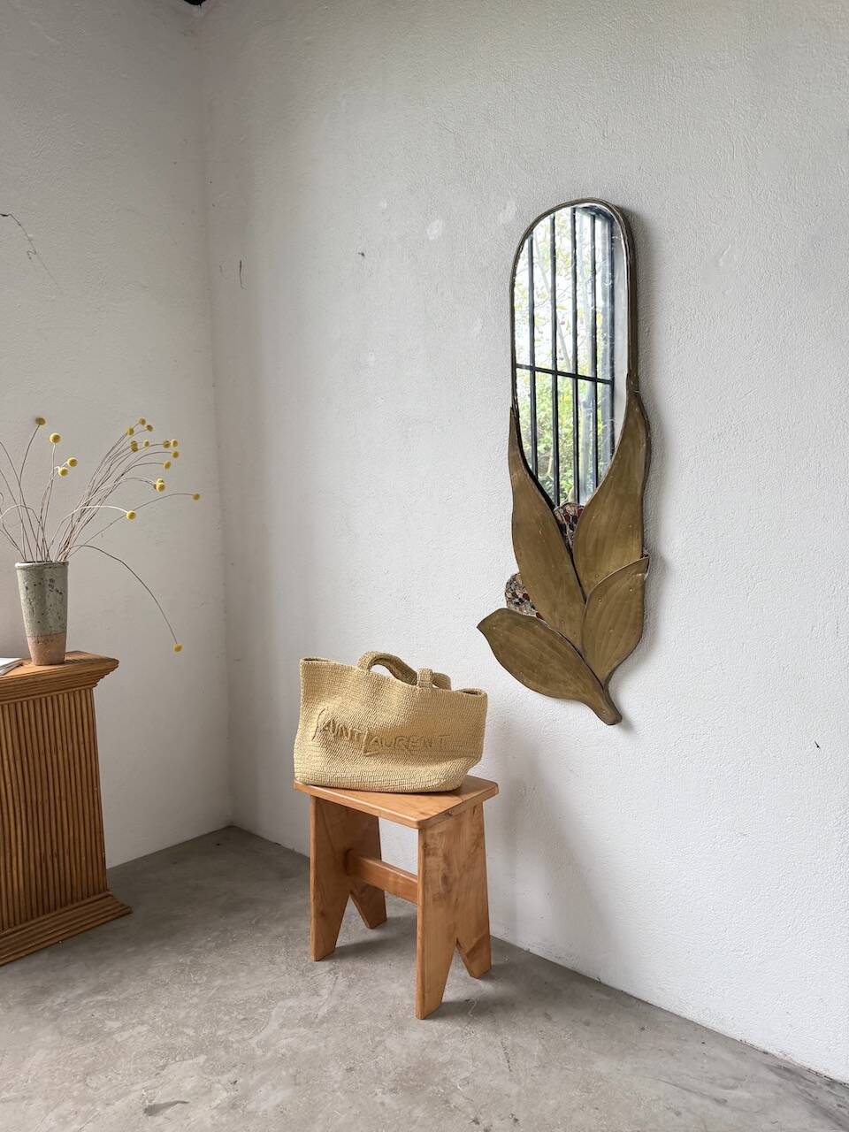 Brass flower oval mirror 1960