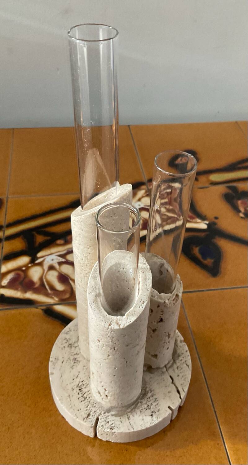 Vintage soliflore vase in travertine and glass