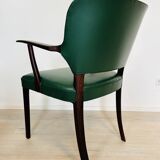Danish Rosewood Green Leather Fully Restored Armchair, 1960´s