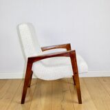 Vintage loft armchair herringbone natural fabric model from the 70s