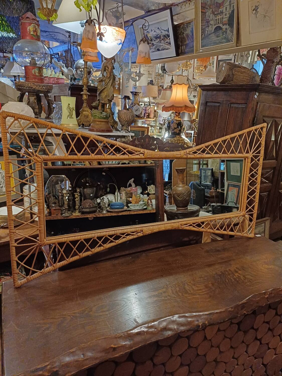 Large and unusual rattan mirror from the 1960s