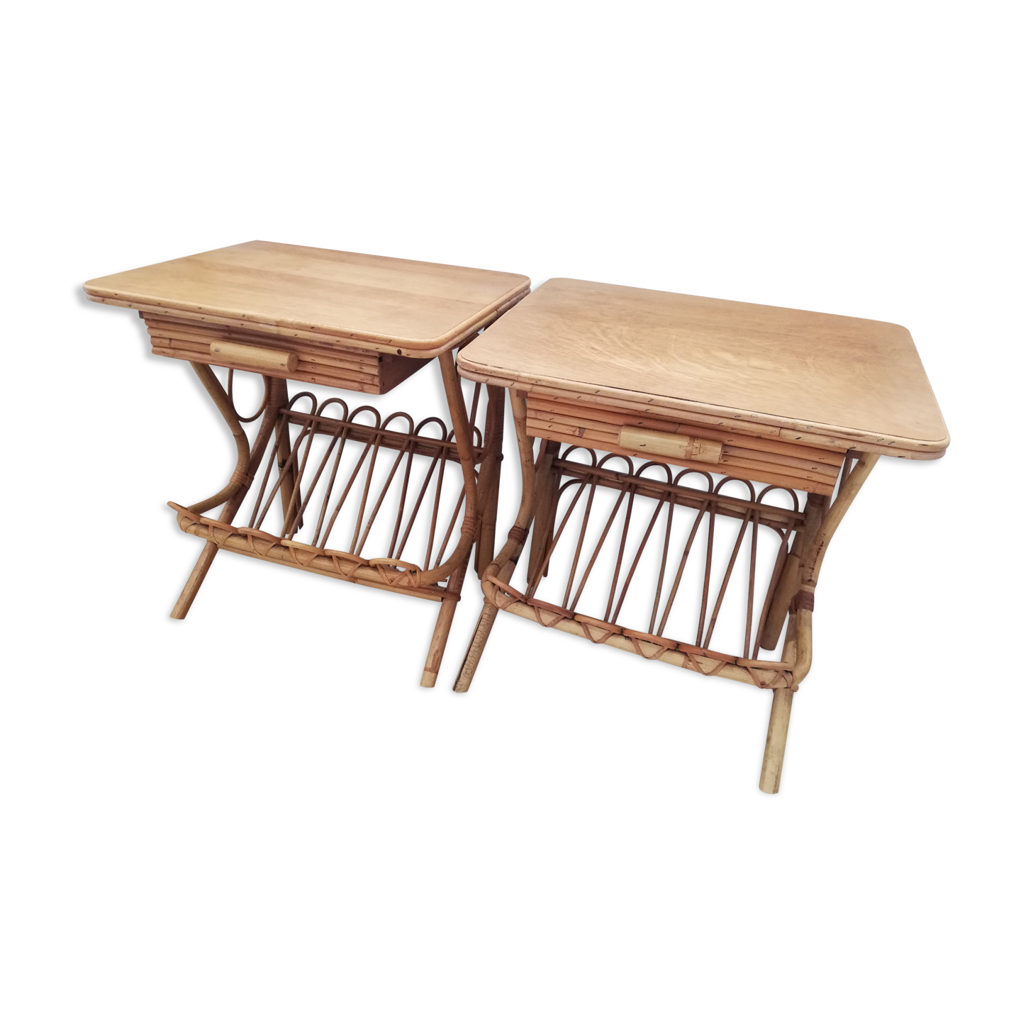 Pair of vintage rattan bedsides