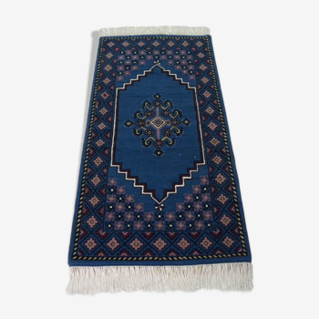 Tapis orientale traditionnel blue tunisien en laine nouée à la main 211x105cm