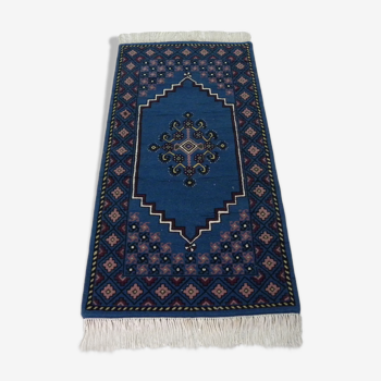 Vintage Traditional Oriental Carpet Blue Tunisian in Laine Knote at La Main 211x105cm