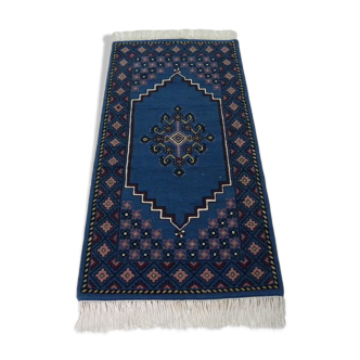 Tapis orientale traditionnel blue tunisien en laine nouée à la main 211x105cm