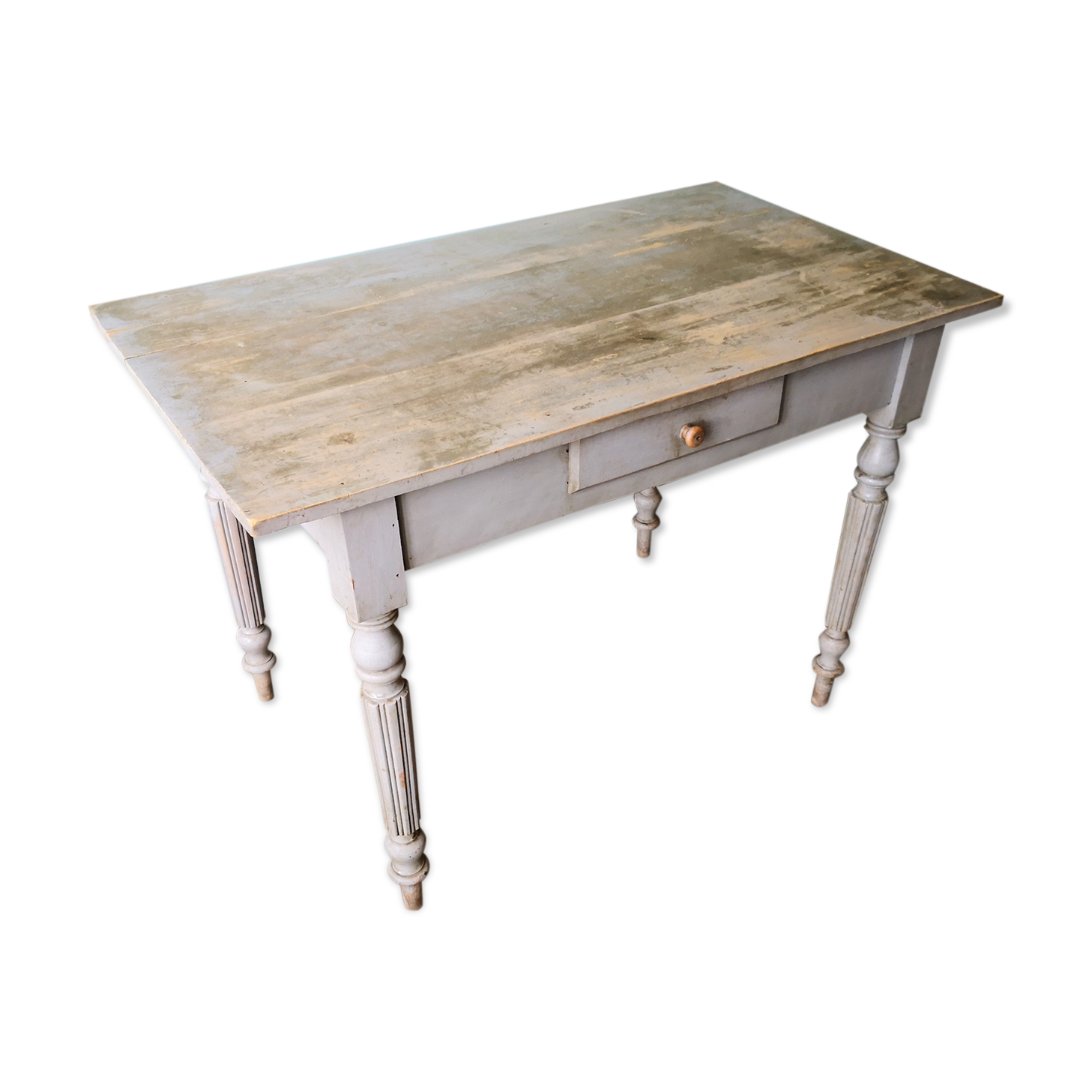 Table en bois bureau patine grise