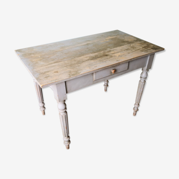 Table en bois bureau patine grise