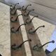 Wooden school coat rack and cast iron coat hooks